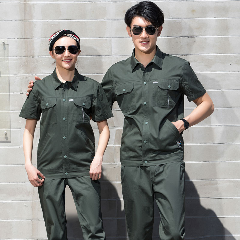 SYX209 工服夏季薄款全棉工廠車間透氣勞保服工衣訂做衣短袖工作服套裝廣州生產廠家純棉工作服短袖套裝定制廠家工裝
